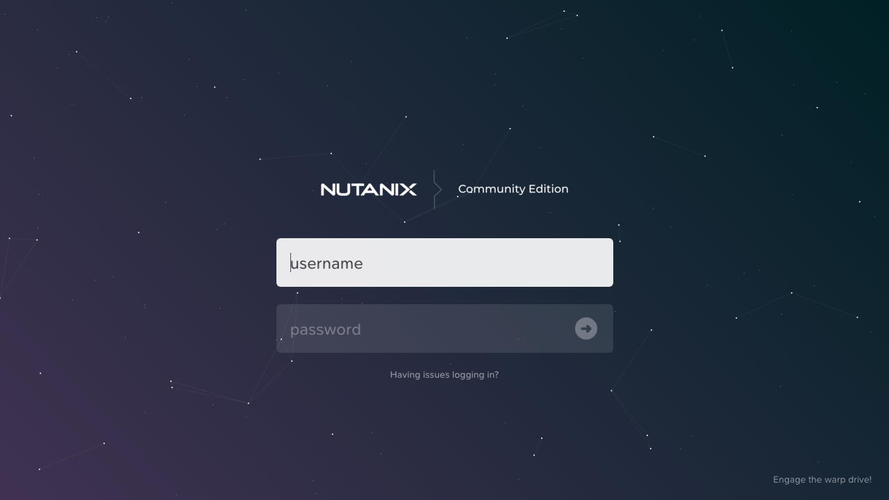 Nutanix Prism CE のログイン画面